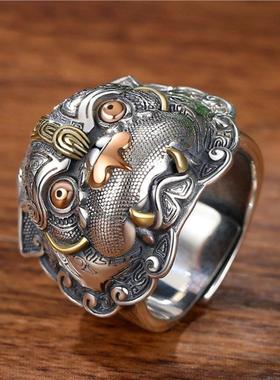 原创貔貅戒指男潮开口复古泰银男士指环招财个性饕餮纹单身戒