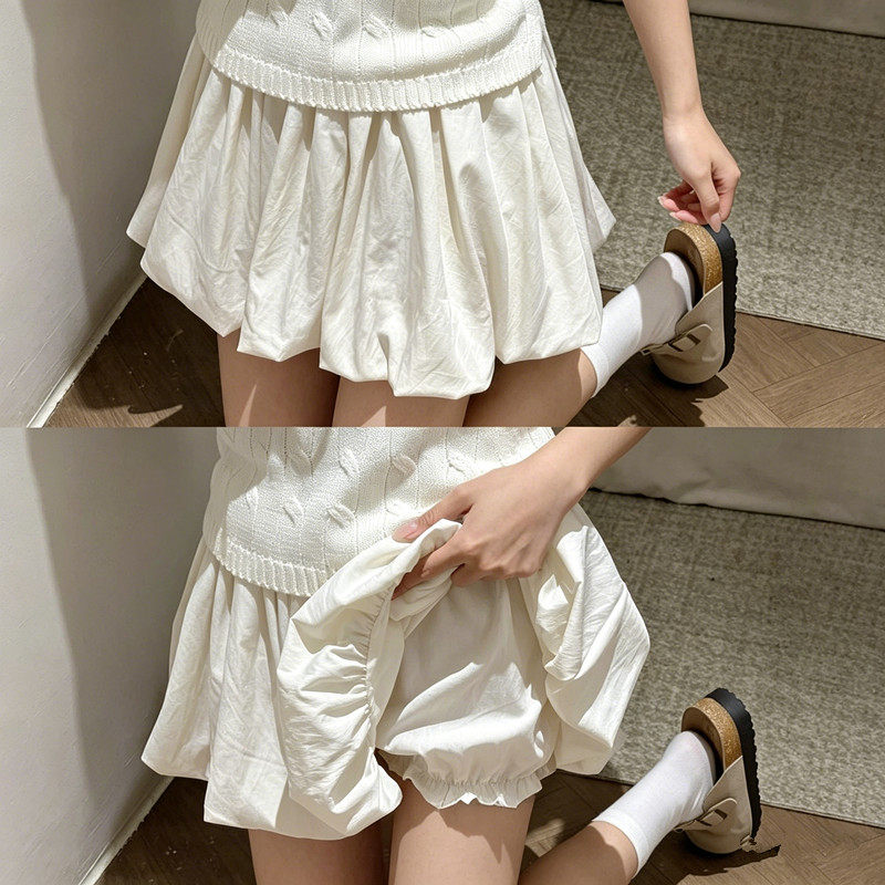 花苞短裙女夏季高腰a字防走光南瓜裤冰丝学生空气感半身裙百褶裙