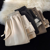 学生休闲长裤 卫裤 春秋2026小个子翻边格子宽松运动直筒窄版 阔腿裤