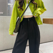 小个子薄款 垂感宽松高腰西裤 裤 直筒休闲拖地长裤 黑色阔腿裤 女窄版