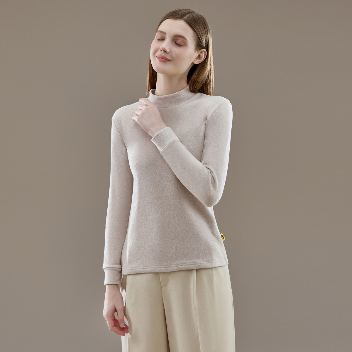 顶呱呱保暖上衣女士休闲可外穿青年半高领摇粒绒长袖顶瓜瓜打底衫