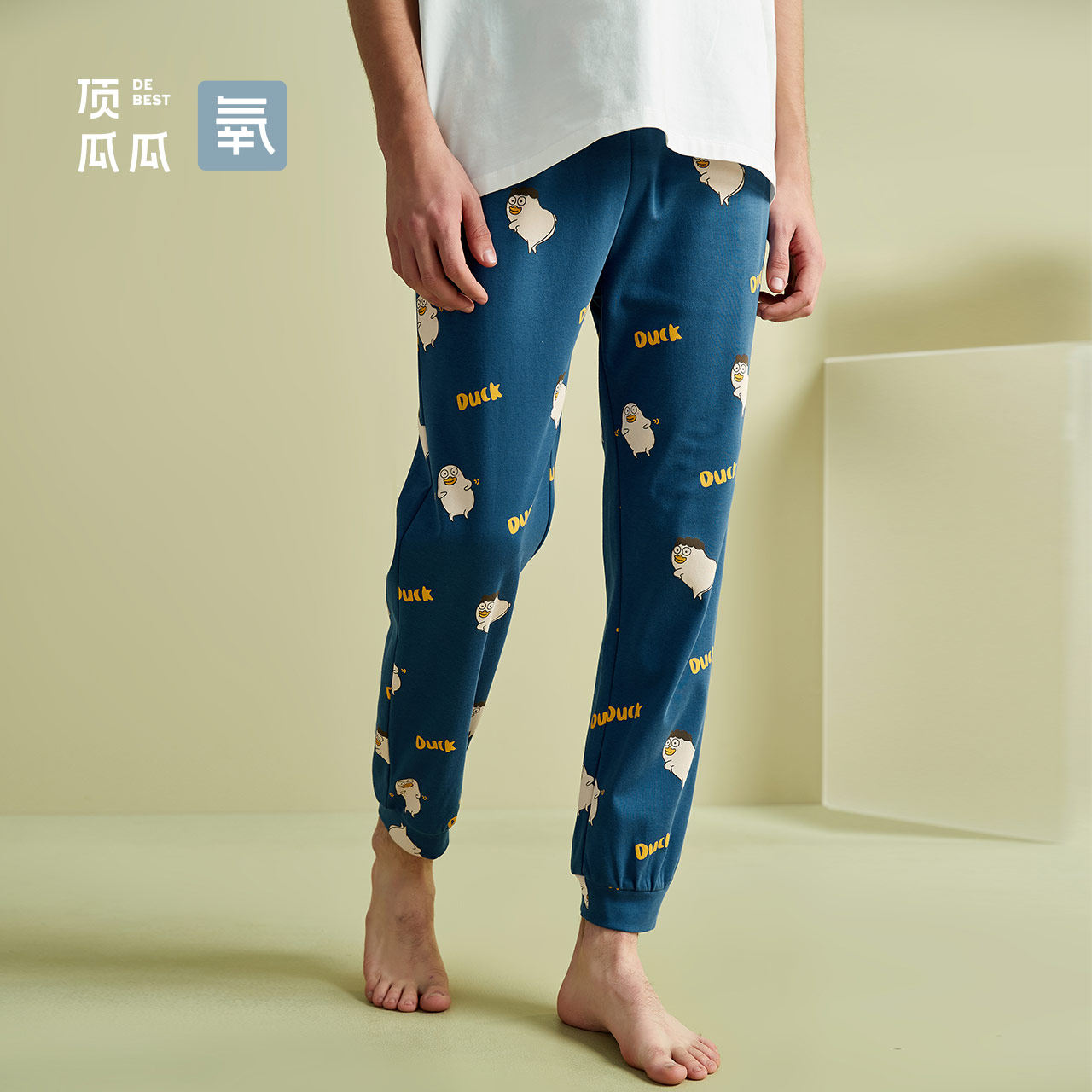 顶瓜瓜睡裤男士纯棉青年卡通印花收脚口宽松家居裤全棉春夏季单裤