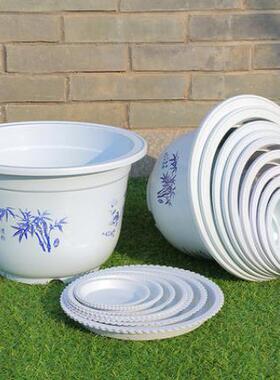 厂家直销加厚塑料花盆大号带托盘绿萝盆栽育苗家用批发无孔不漏水