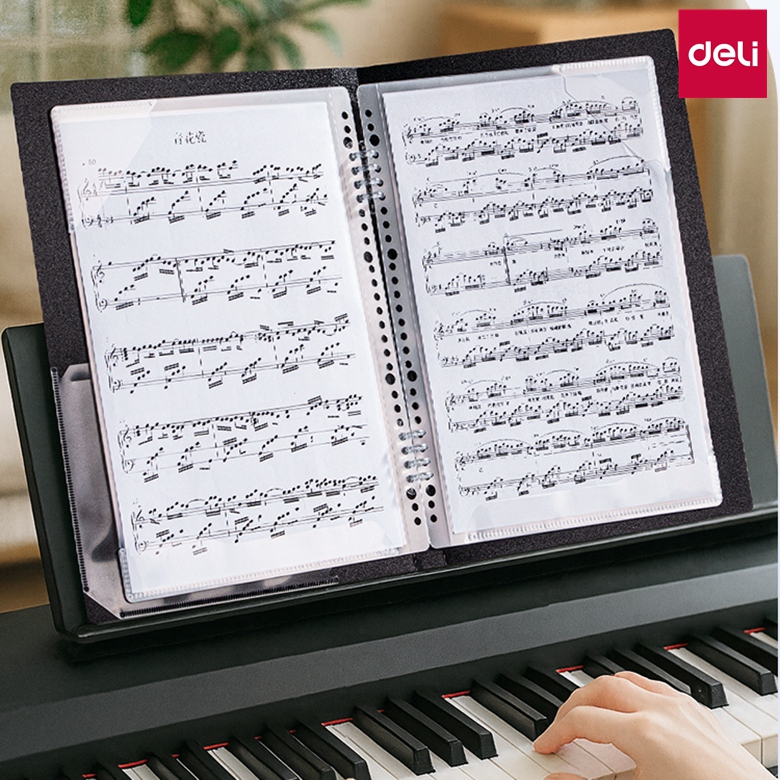 得力乐谱册A4资料册20页透明插页文件夹音乐剧票夹歌曲谱夹子演唱稿夹子钢琴夹收集册黑色