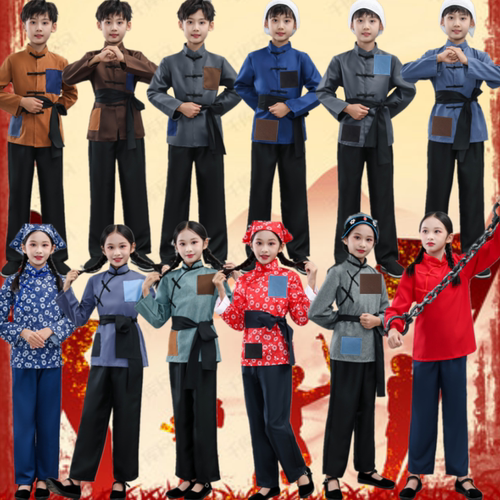 小萝卜头演出服补丁乞丐装表演服