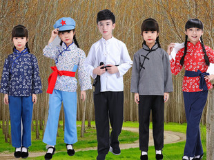 儿童民兵表演服王二小放羊娃村姑武工队演出服儿童游击队表演服装