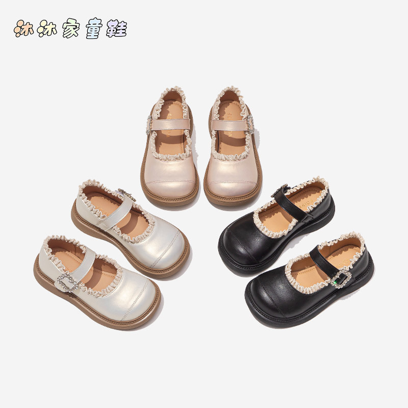 女童鞋子儿童皮鞋2026新款春季小女孩波浪边软底黑色公主鞋魔术贴