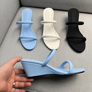 韩版 细带高跟鞋 简约一字带凉鞋 女夏外穿时尚 女坡跟凉拖鞋 2026新款