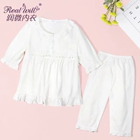 Chạy micro mùa xuân và mùa hè mới đồ ngủ phụ nữ màu trắng ngọt ngào tay áo công chúa cotton phù hợp với dịch vụ nhà có thể được mặc - Bộ Pajama bộ đồ mặc nhà