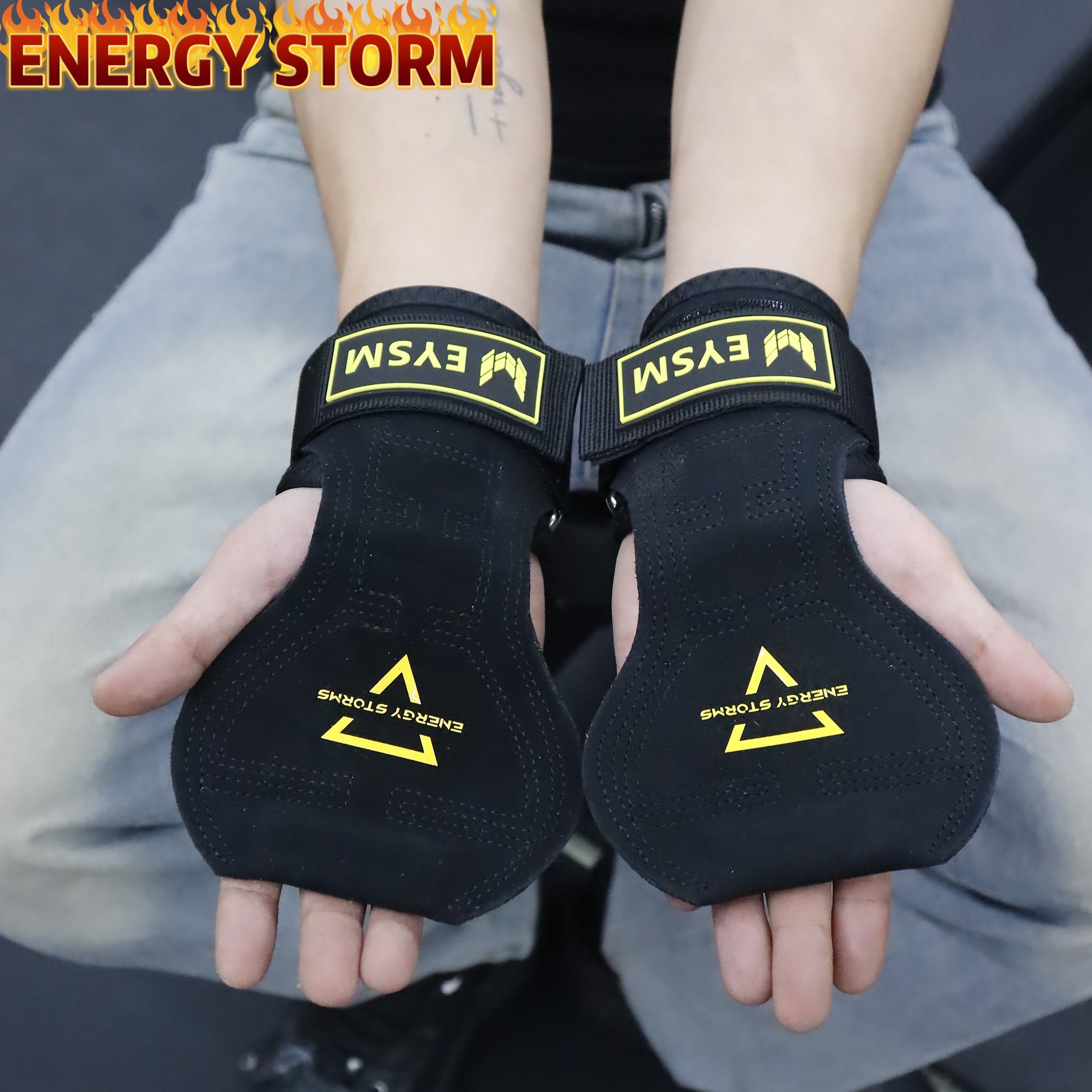 能量风暴新款助力带握力带健身手套引体向上男硬拉护掌护腕女辅助