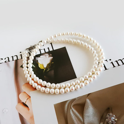 名古宝18k金天然珍珠项链小米珠近正圆搭珍珠手链耳钉耳环戒指