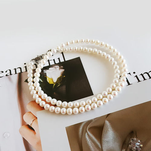 名古宝18k金天然珍珠项链小米珠近正圆搭珍珠手链耳钉耳环戒指