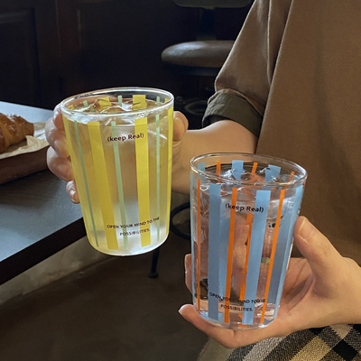 撞色条纹高硼硅玻璃杯啤酒杯