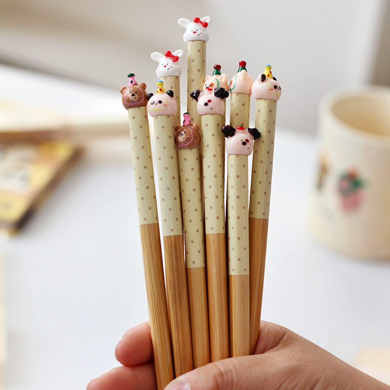 可爱立体动物竹木筷子家用吃饭吃面防滑筷子宝宝筷一人一筷礼盒装