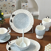 可爱釉下彩立体浮雕企鹅餐具家用菜盘米饭碗手握咖啡杯早餐盘礼物