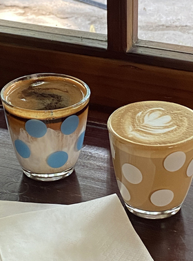 ins原创自制小众简约蓝色波点家用玻璃杯啤酒果汁拉花咖啡牛奶杯