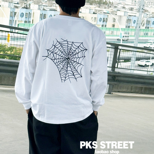 PKS25后背蜘蛛网大印花T恤