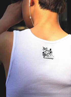 pks街舞滑板西海岸印花美式弹力紧身螺纹运动黑白背心男士夏季