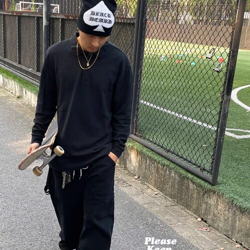 PKS经典宽松街头滑手长袖POLO衫
