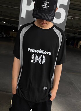 pks滑板短袖速干短袖T恤夏季街舞球衣男明线短袖球衣T恤速干透气