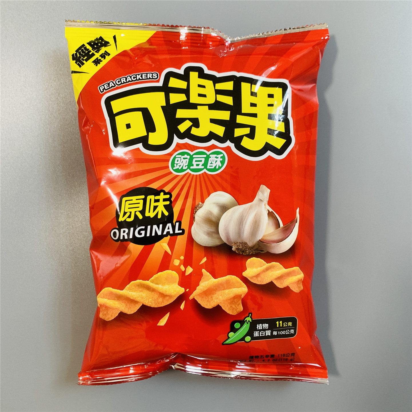 可乐果豌豆酥原味辣味脆片118克袋装台湾原装休闲零食
