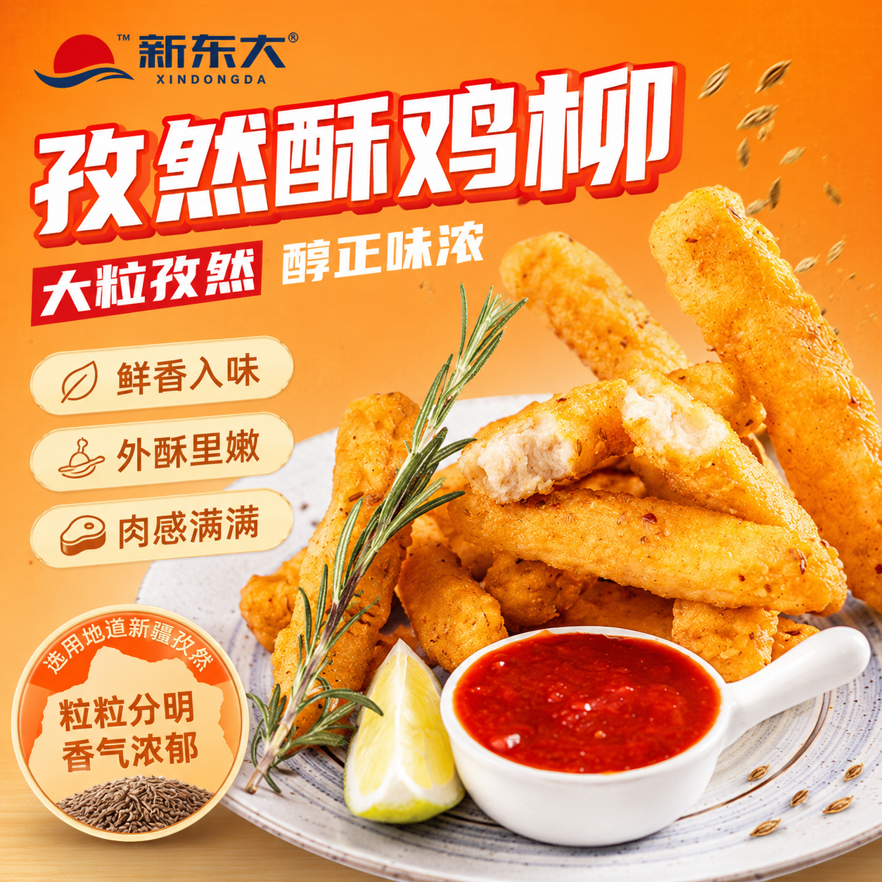 新东大霸王鸡柳条孜然酥鸡柳新疆孜然鸡柳空气炸锅食材半成品冷冻