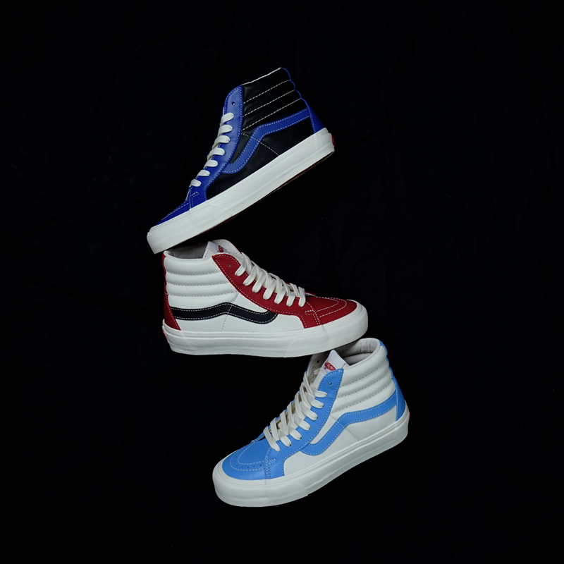 Vans皮革系带高帮皇家蓝板鞋