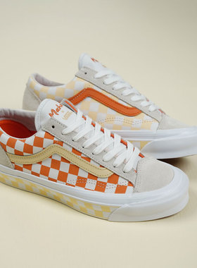 Maha x Vans OG Style 36橙白棋盘格复古休闲板鞋女VN0A3AUU0641