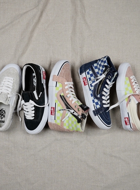 Vans Vault蓝色棋盘格高端支线解构拼贴系列休闲板鞋VN0A3TKMUBZ