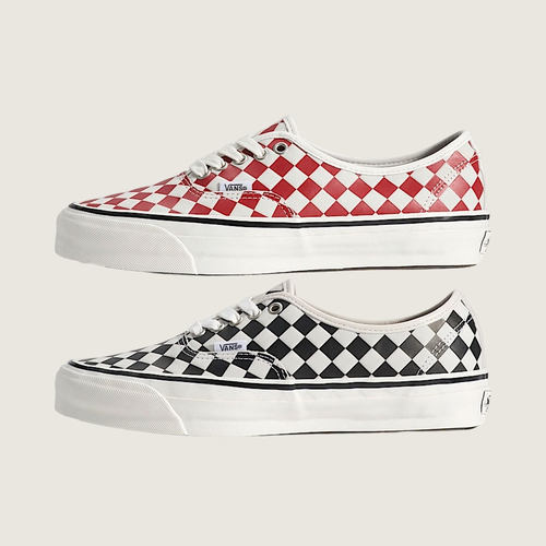 Vans Premium Authentic哑光皮革黑白红白棋盘格时尚休闲鞋板鞋