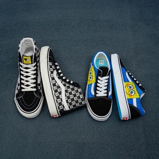 Vans范斯海绵宝宝联名板鞋男女鞋卡通棋盘格休闲鞋学生鞋高帮冬