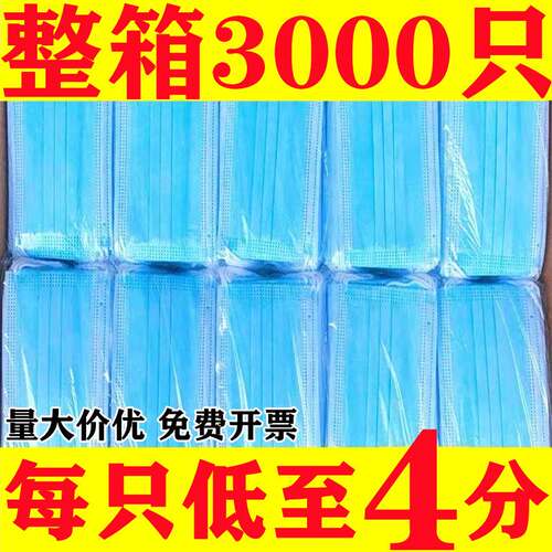 3000只整箱一次性口罩三层含熔喷布成人防护防尘透气独立包装口罩