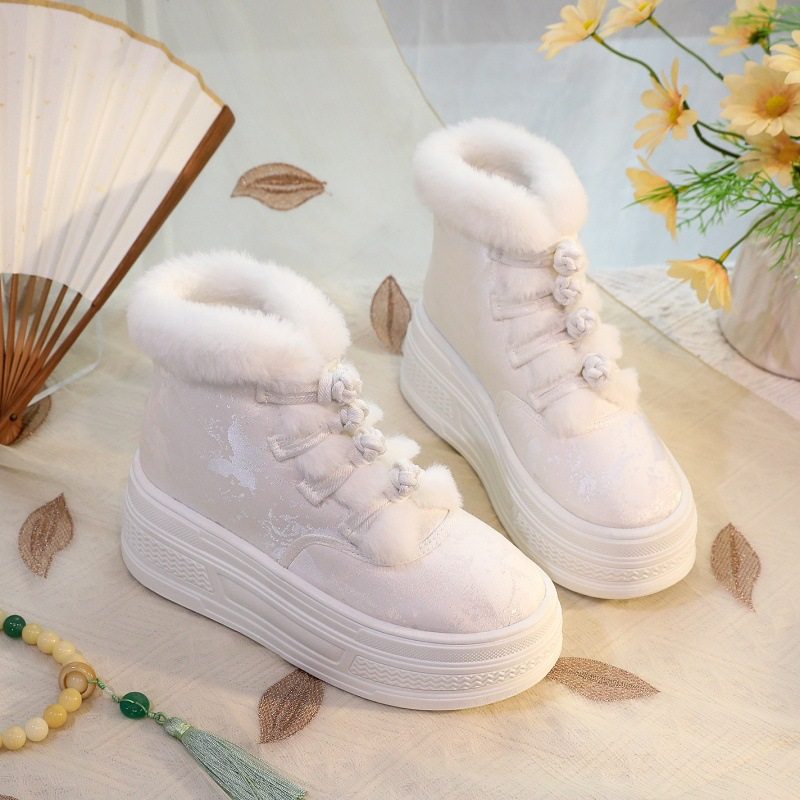冬季加绒加厚汉服鞋古风绣花鞋棉靴内增高防滑保暖雪地靴国风棉鞋,女鞋,时尚雪地靴,淘宝优惠券,粉丝福利购,淘宝优惠卷