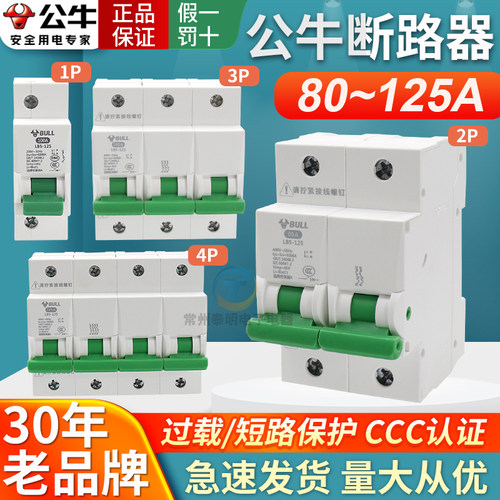 公牛小型大电流断路器LB5-125家用空气开关80A100A125A总开空开安