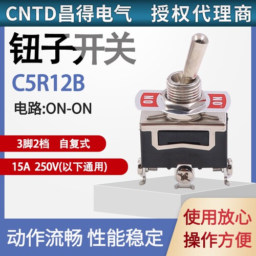CNTD昌得C5R12自复位回弹15A钮子开关3脚2档摇头摇
