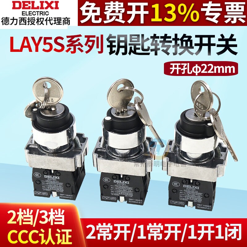 德力西钥匙转换开关LAY5S-BG二档三档转换开关22mm旋钮带钥匙自锁