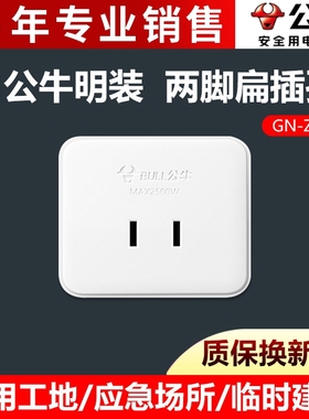 公牛电源小明装面板插座GN-Z1插二孔2脚单相10A排插无线家用插排