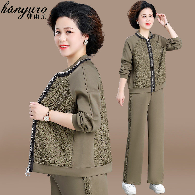 妈妈春装外套2026新款洋派运动服套装中老年女春秋休闲上衣两件套