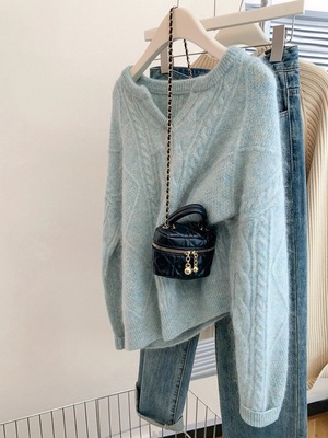 100%纯羊毛针织衫女2025秋冬新款宽松慵懒风V领毛衣长袖羊绒打底