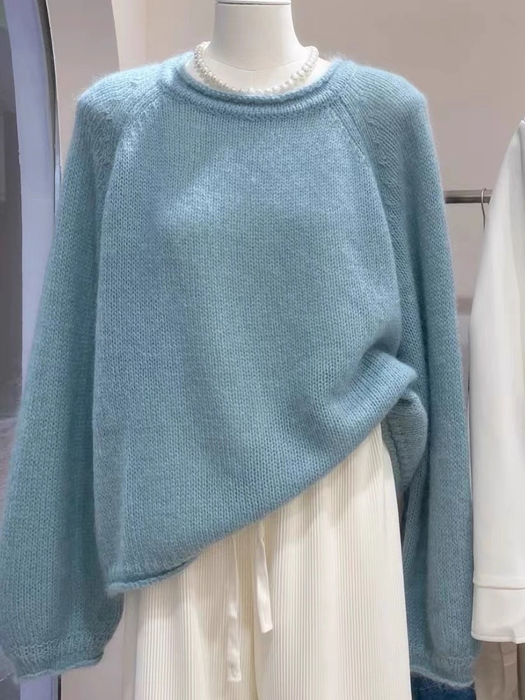 韩系慵懒感卷边羊毛衫女秋冬新款宽松软糯内搭羊毛打底毛衣针织衫