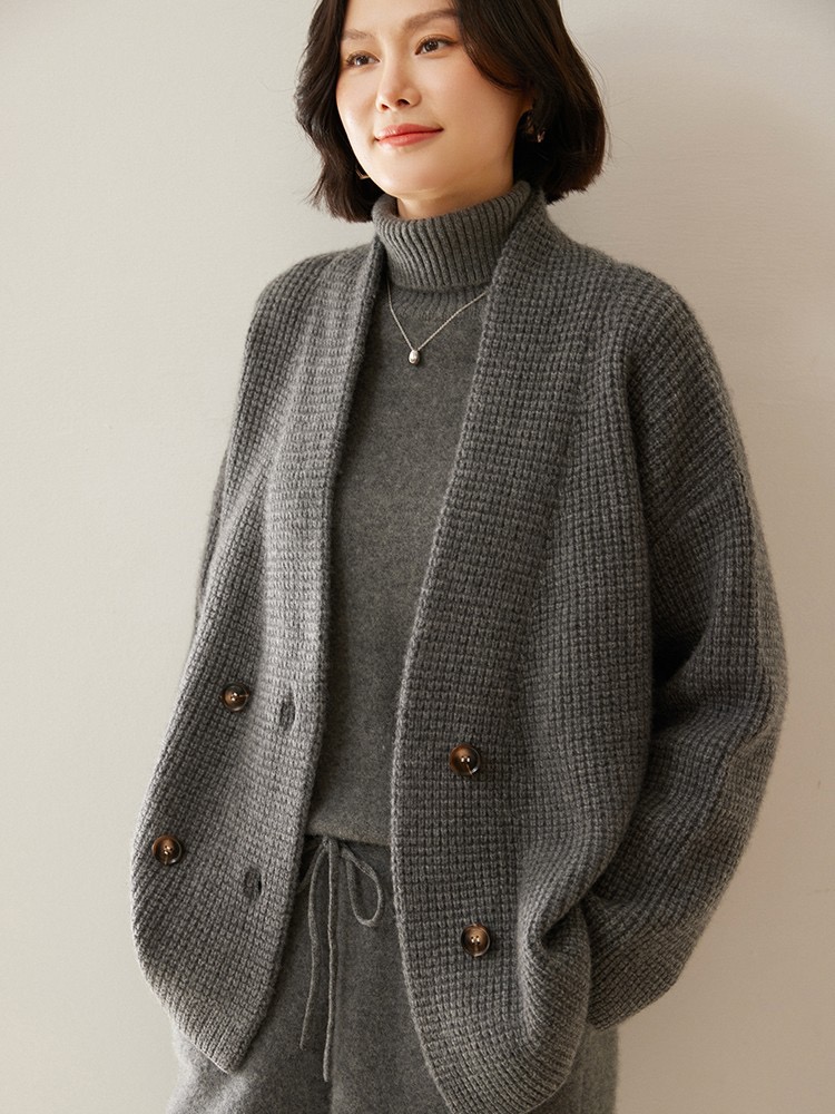 2025新款秋冬羊绒衫女针织开衫时尚休闲百搭毛衣慵懒风宽松外套