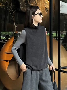 2025高领羊毛马甲女宽松慵懒风复古韩版套头打底针织衫外穿毛衣