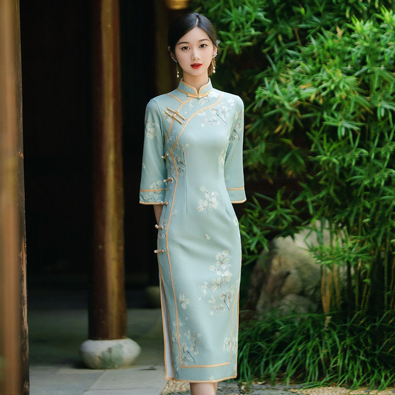 时尚华韵国风中长款旗袍改良年轻款2026新款女中式复古修身气质