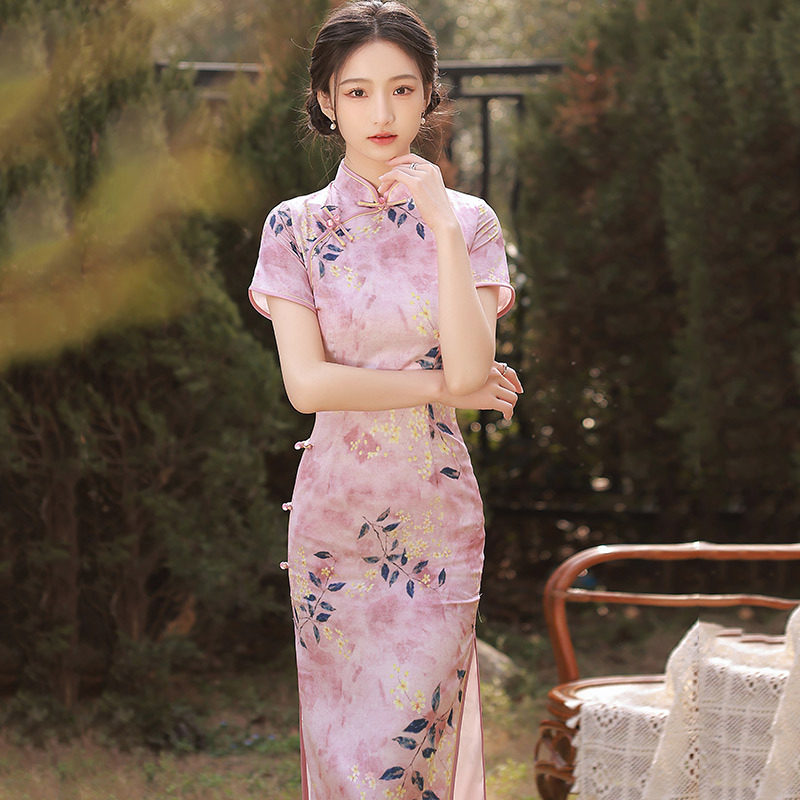 时尚华韵粉色加绒冬装国风新中式长款长袖旗袍2026新款年轻款女