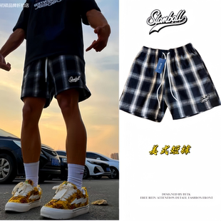 复古薄款 美式 黑白格子短裤 休闲潮牌男女宽松百搭运动裤 训练篮球裤