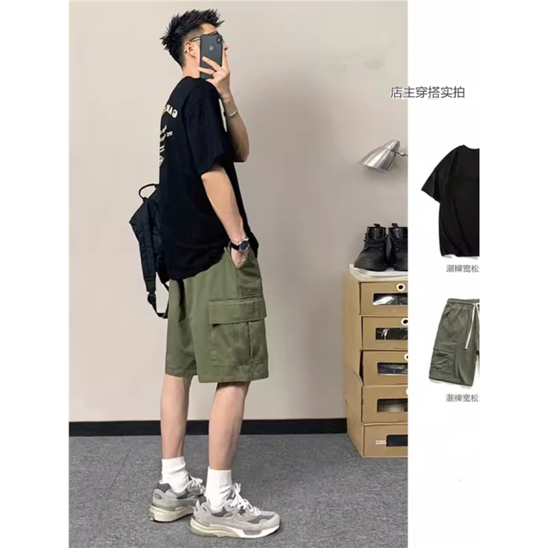 夏季日系复古工装短裤男多口袋设计潮牌宽松百搭休闲运动五分中裤,男装,短裤,淘宝优惠券,粉丝福利购,淘宝优惠卷