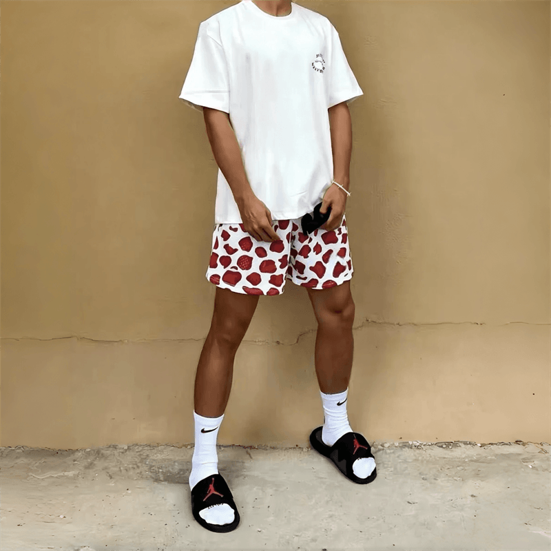 美式高街奶牛纹三分裤夏季网眼速干宽松潮牌痞帅运动休闲沙滩短裤
