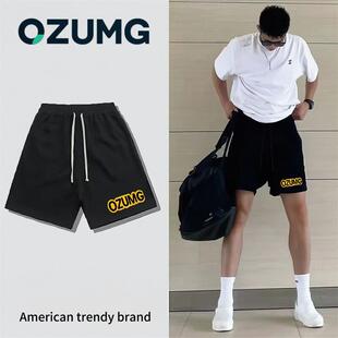 潮牌宽松复古抽绳情侣五分裤 美式 男夏季 高街头休闲直筒短裤 子 个性