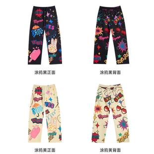 学生透气运动篮球裤 美式 秋季 子男女涂鸦印花九分裤 子 潮牌卡通花裤