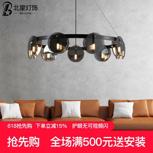 现代极简中古风客厅吊灯创意设计师时尚简约玻璃高端餐厅卧室主灯